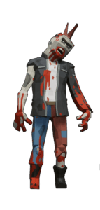 Zombie biker with mohawk and red blood.