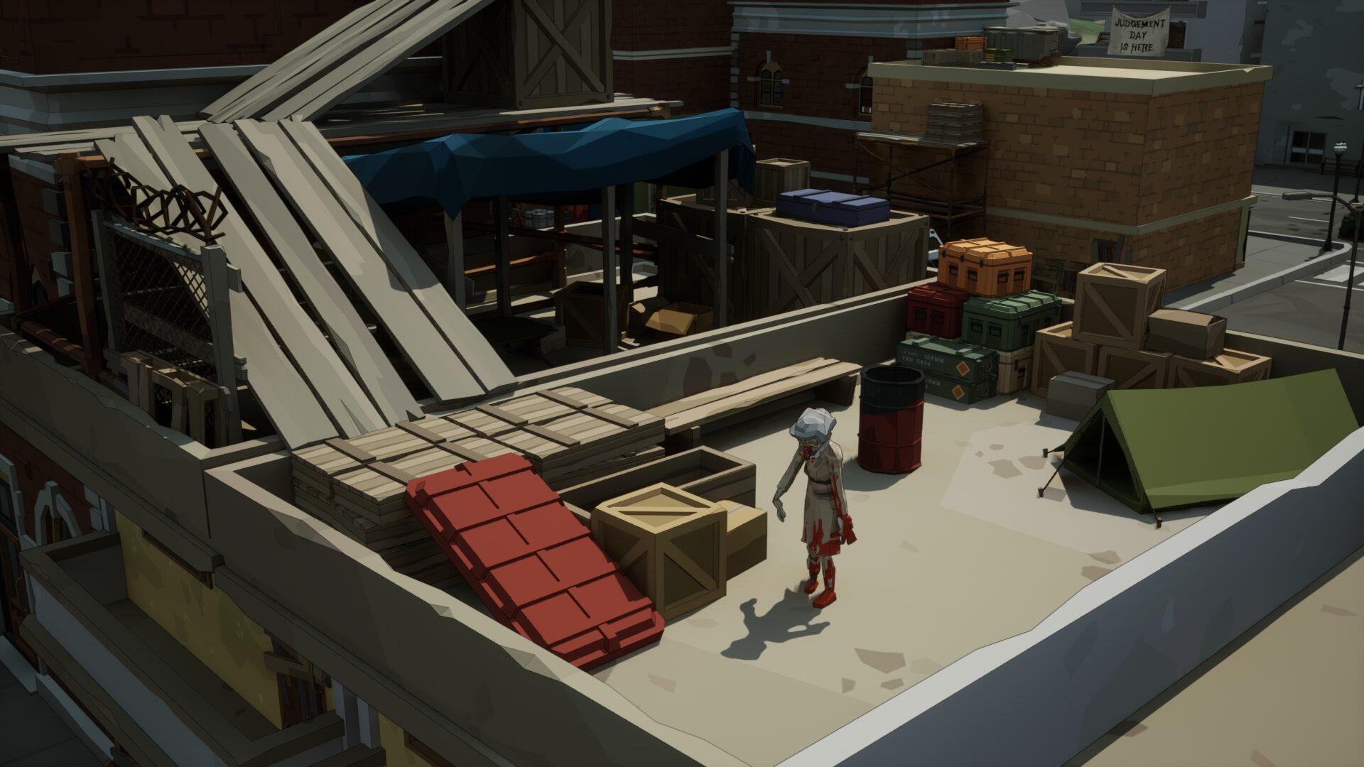 Indie Game Developer Level Designing Rooftop with Tent