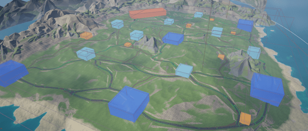 Unreal Engine 5 level development map view.