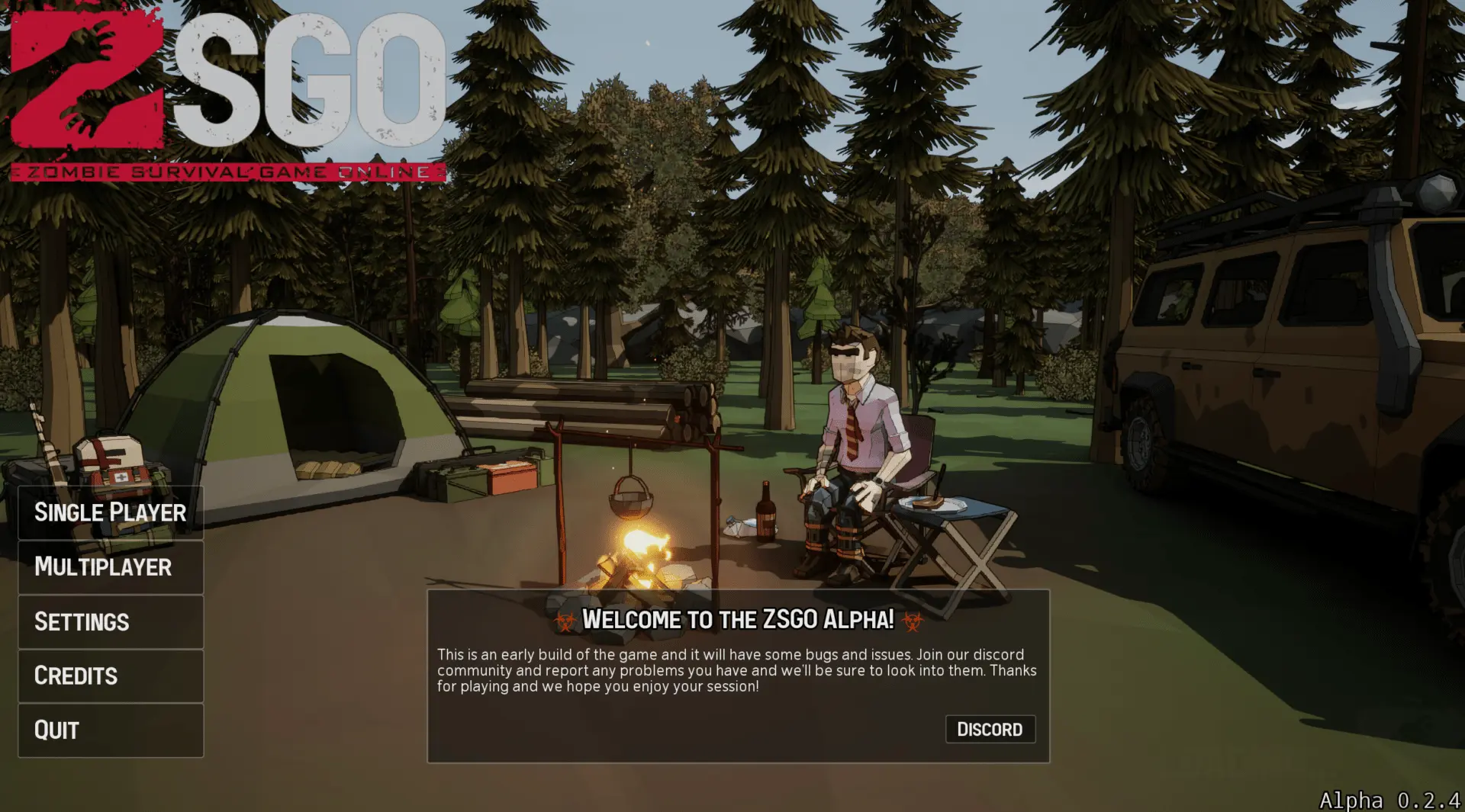 ZSGO main menu with a man sitting in a chair.