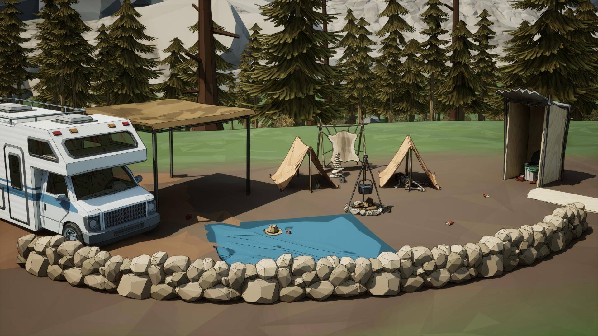 A camp in the open-world, zombie survival game, ZSGO.